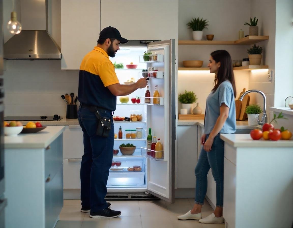 técnico realizando la reparación de un refrigerador